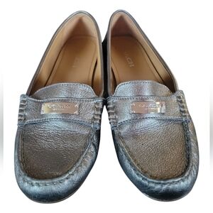 Coach Odette Women's Solid Mettalic Gray Leather Driver Loafers Sz 9.5B
